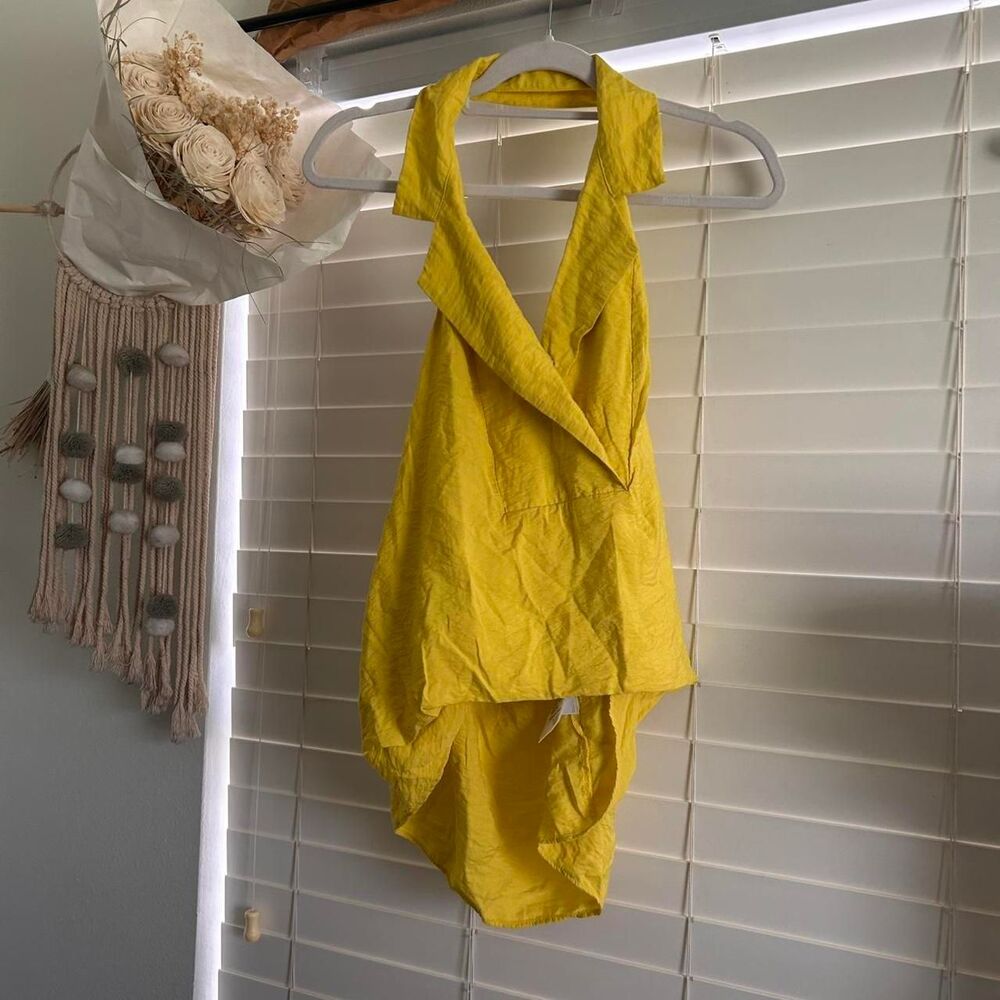 Anthropologie Dylon yellow collar Wide Placket Halter Top Size Small - Picture 2 of 7